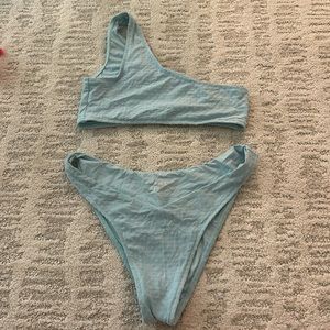 Blue Two Piece Frankie’s Bikini Small Top/Medium Bottom